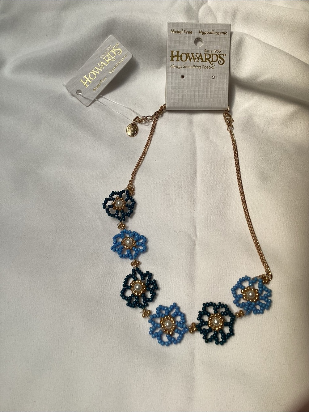 NWT Howard’s Blue Floral Beaded Necklace